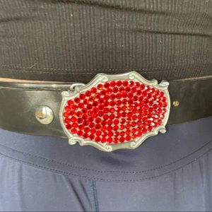 Vintage Black Buckle Belt with a Red Studded Buckle